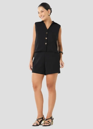 Cereja Rosa - Shorts Feminino em Tecido Plano Crepe Preto - CEREJA ROSA