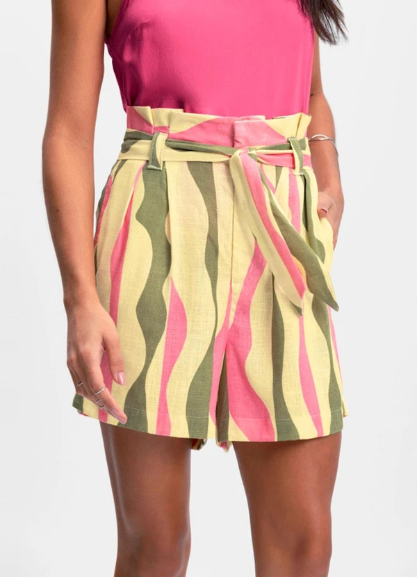 Essendi - Shorts Feminino em Viscolinho Amarelo