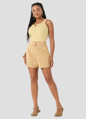 Cereja Rosa - Shorts Feminino em Viscose com Elastano Amarelo - CEREJA ROSA