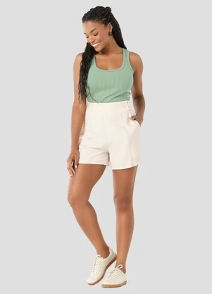 Cereja Rosa - Shorts Feminino em Viscose Twill Bege - CEREJA ROSA