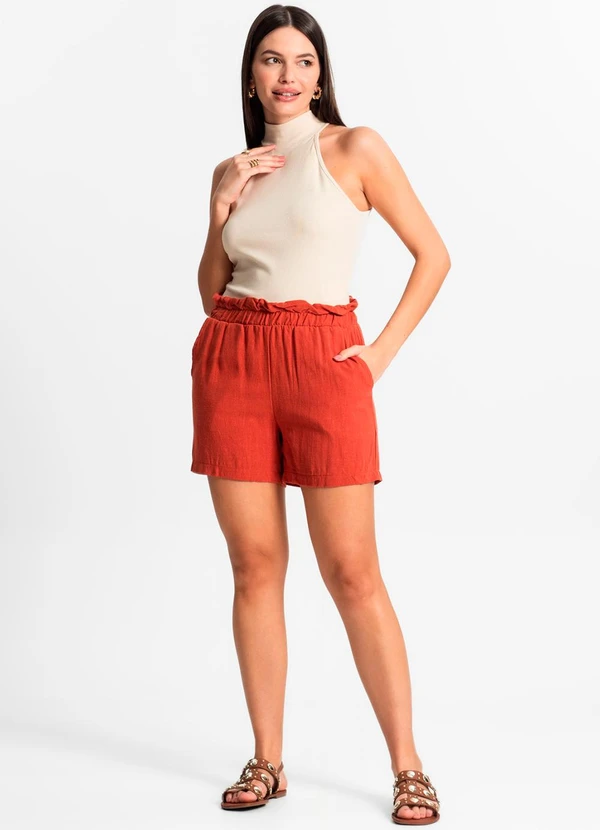 Endless - Shorts Feminino Linho Laranja 3