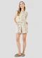 Cereja Rosa - Shorts Feminino Linho Estampado Bege - variação: Bege