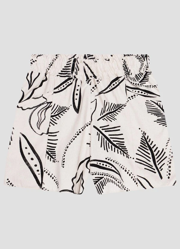 Cereja Rosa - Shorts Feminino Linho Estampado Preto