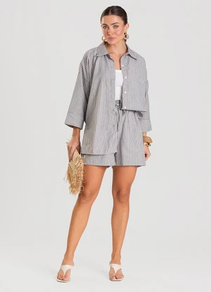 Dianna - Shorts Feminino Listrado Cinza - DIANNA