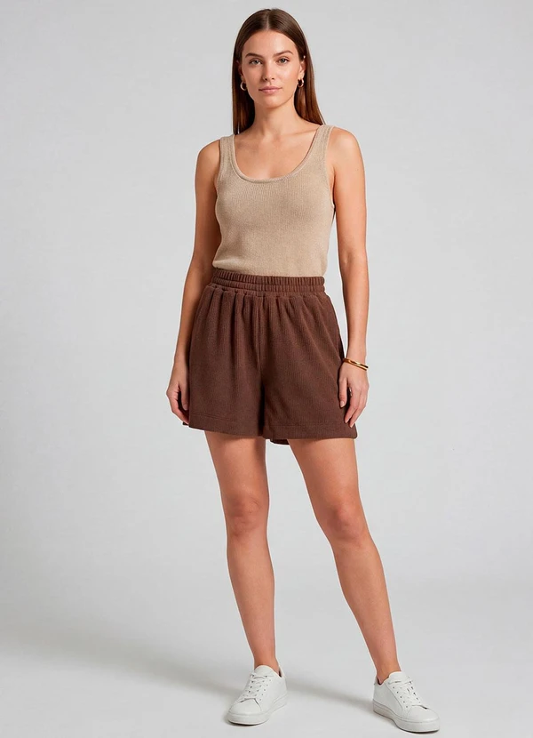 Infinita Cor - Shorts Feminino Moletinho Gorgurinho Marrom 3
