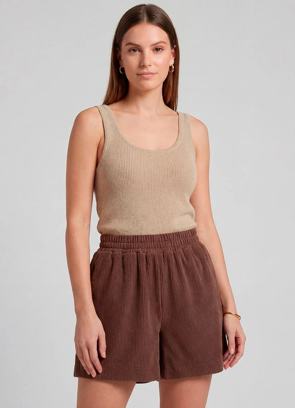 Infinita Cor - Shorts Feminino Moletinho Gorgurinho Marrom 5