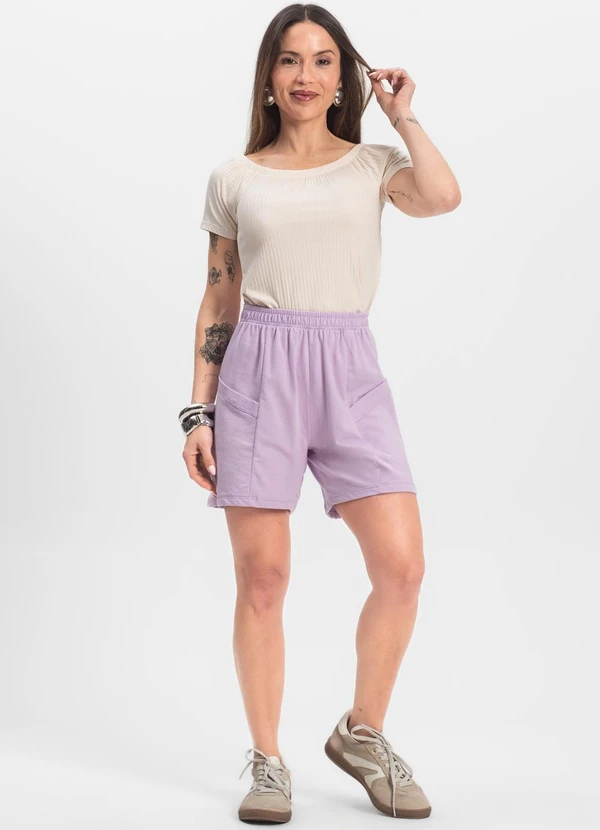 Infinita Cor - Shorts Feminino Moletinho Infinita Cor Roxo 3