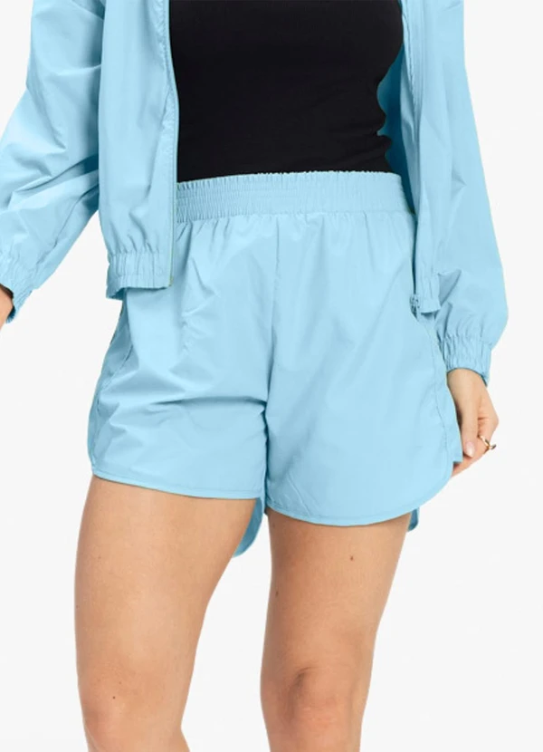 Rovitex - Shorts Feminino Running Tecido Corta Vento Azul