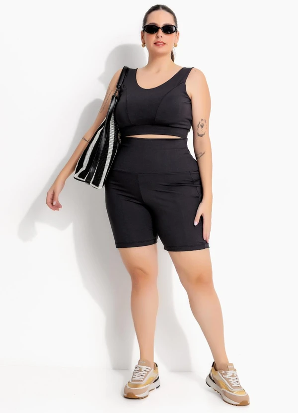 Marguerite - Shorts Fitness Preto em Malha Zero Transparência