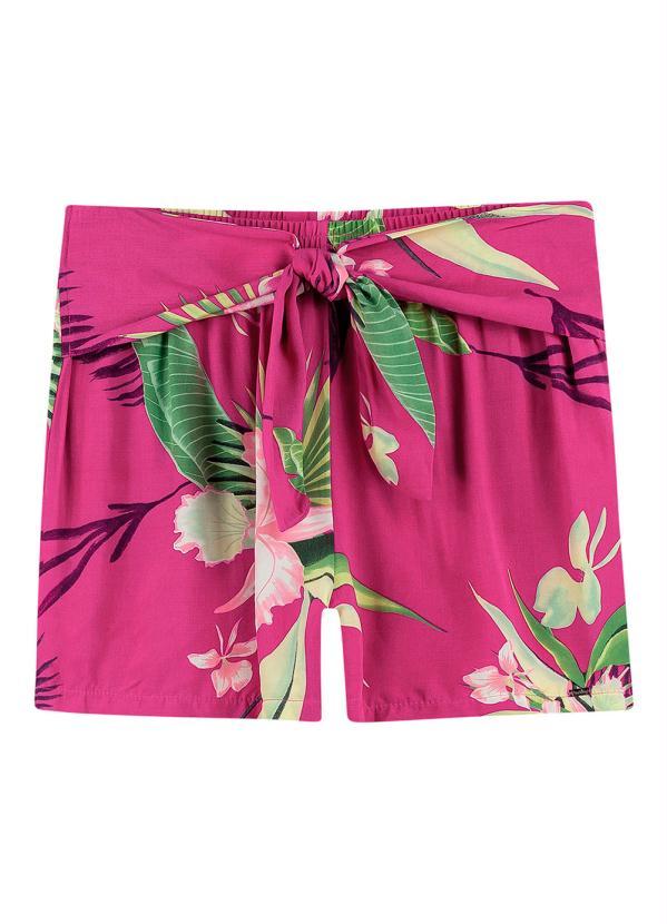 Marialícia - Shorts Floral com Amarração Marialícia Rosa