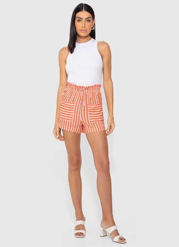 Enfim - Shorts Laranja Clochard Listrado em Viscose 2
