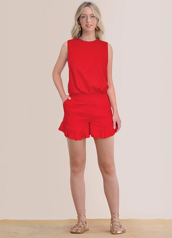 Angel - Shorts Linho Vermelho 2