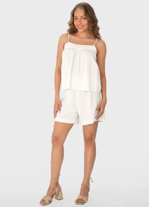 Malwee - Shorts Off White Clochard em Viscolinho - MALWEE