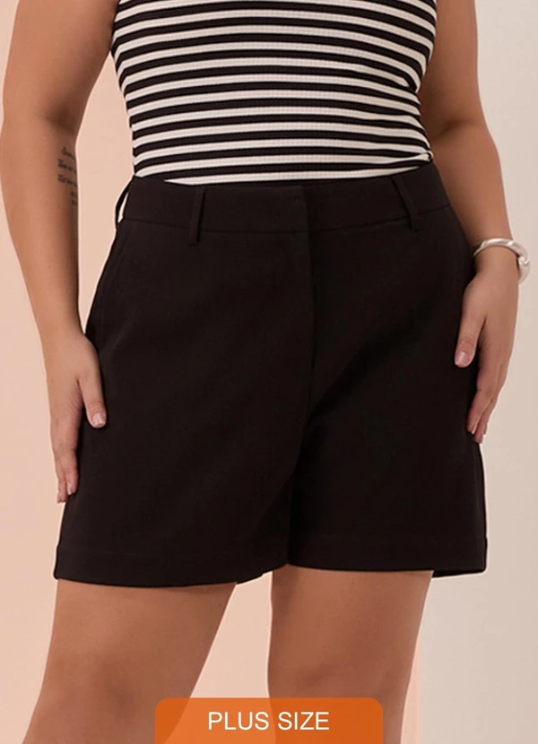 Lunender Mais Mulher - Shorts Plus Size em Tecido de Alfaiataria Preto 1