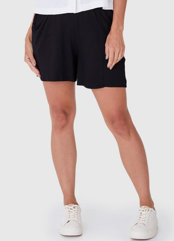 Malwee - Shorts Preto Alfaiataria em Moletinho