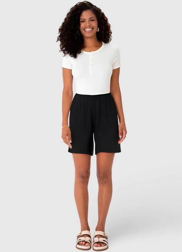 Malwee - Shorts Preto Alfaiataria em Moletinho 10