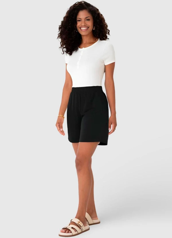 Malwee - Shorts Preto Alfaiataria em Moletinho 8