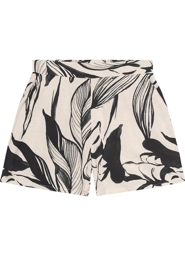 Malwee - Shorts Preto Evasê Folhagem