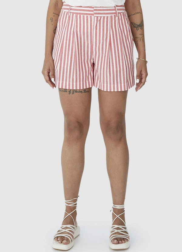 Malwee - Shorts Rosa Feminino Básico Listrado