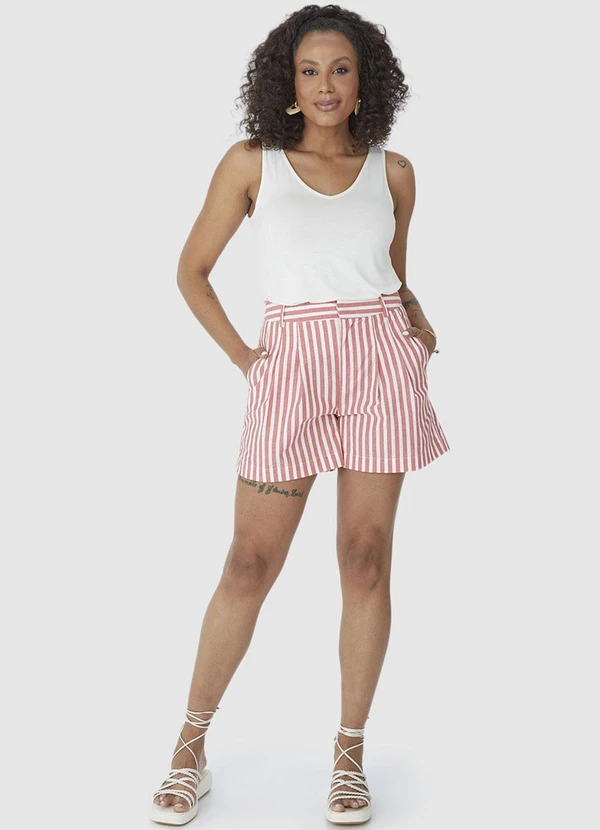 Malwee - Shorts Rosa Feminino Básico Listrado 3