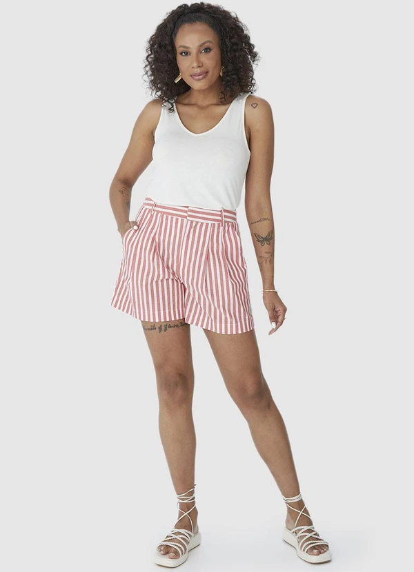 Malwee - Shorts Rosa Feminino Básico Listrado 4