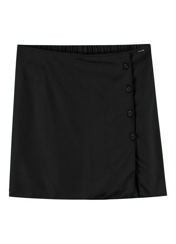 Marialícia - Shorts Saia Curto com Botões Preto 1