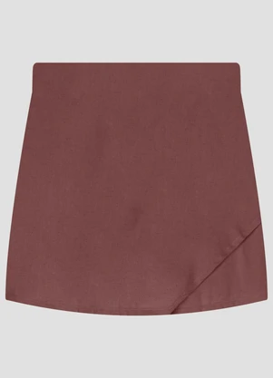 Cereja Rosa - Shorts Saia Feminino em Viscose Linho Marrom - CEREJA ROSA