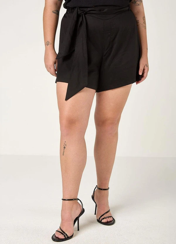 Elegance - Shorts Sublimado com Amarração e Elástico Preto