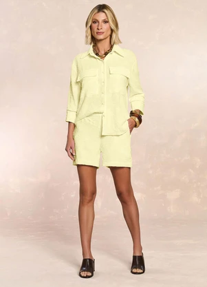 Doce Trama - Shorts Tropical Garden em Geometric Flow Amarelo - DOCE TRAMA