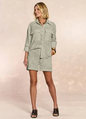 Doce Trama - Shorts Tropical Garden em Geometric Flow Verde - DOCE TRAMA