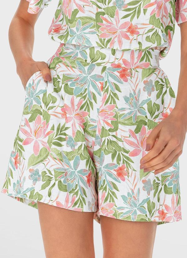 Malwee - Shorts Verde Evasê Floral