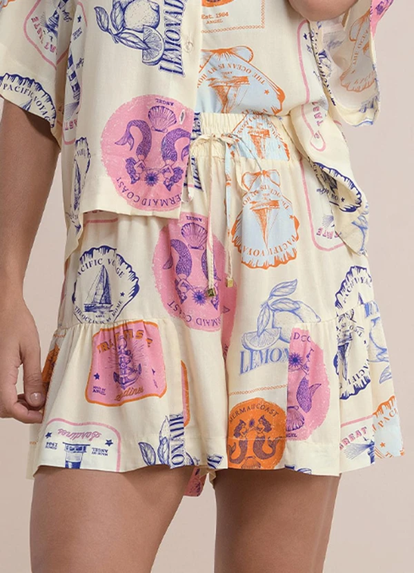 Angel - Shorts Viscose Estampada Bege