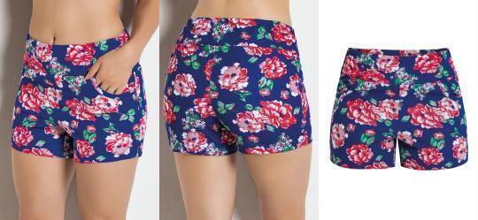 Short com Estampa Floral Azul