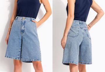 Bermuda Azul Claro em Jeans Acompanha Len�o Estampado