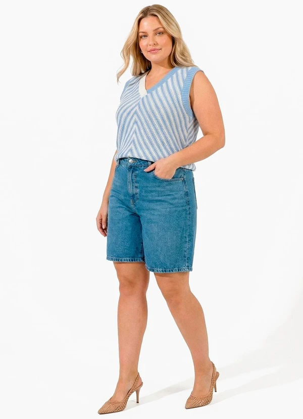 Quintess - Bermuda Azul Claro em Jeans Acompanha Lenço Estampado 13