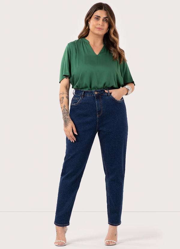 Lunender Mais Mulher - Calça Mom Jeans Plus Size com Chapa Barriga Azul 1