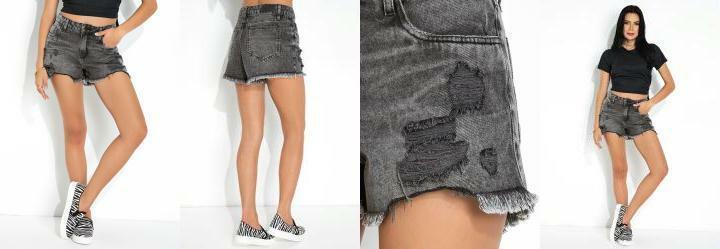 Short Cinza com Destroyed e Bolsos Sawary