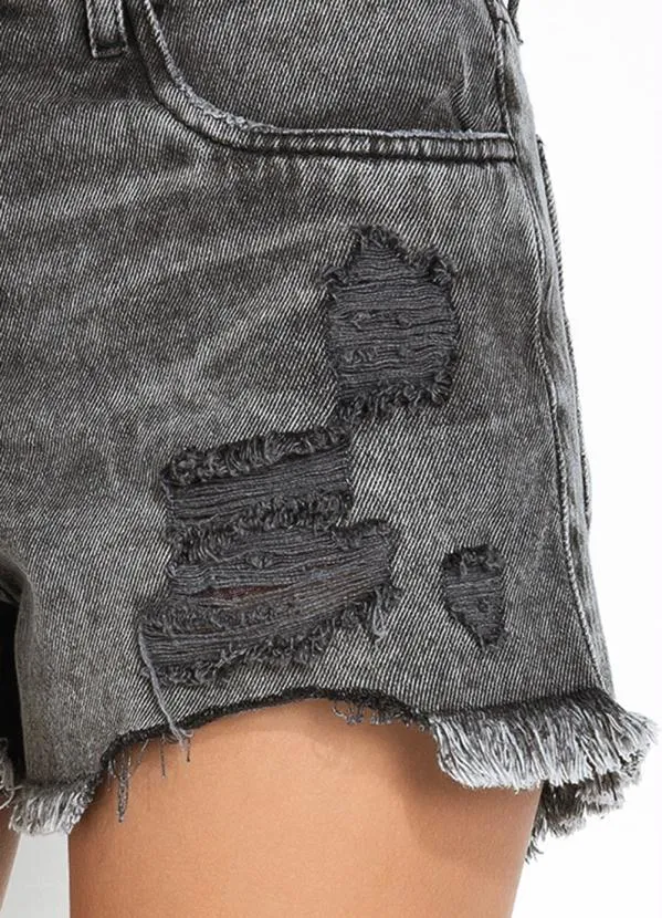 Sawary Jeans - Short Cinza com Destroyed e Bolsos Sawary 3