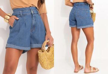 Short Clochard Jeans Medio com Barra Dobrada