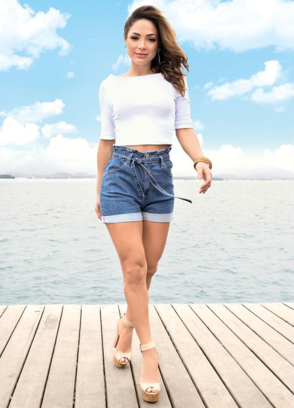 Sawary Jeans - Short Clochard Jeans Sawary com Amarração 8