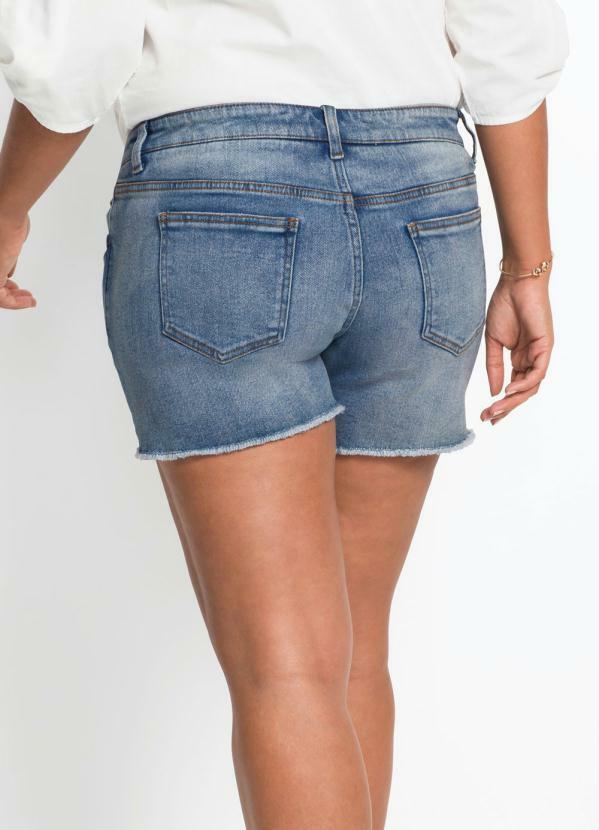 bonprix - Short Jeans com Bordado Floral Azul Médio 6