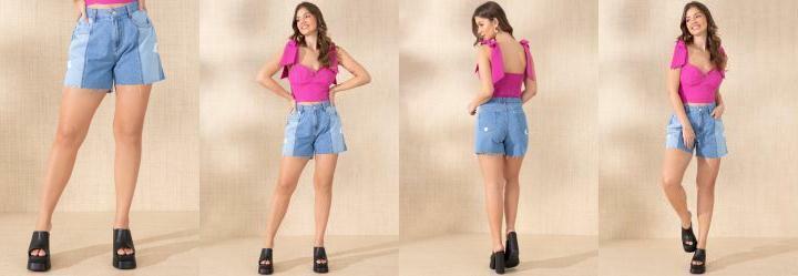 Short Jeans com Recortes