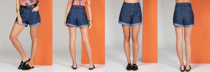 Short Jeans Escuro com Barra Italiana