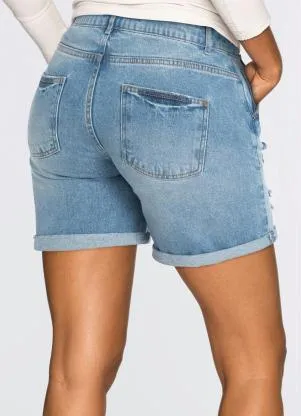 bonprix - Short Jeans Puídos Azul Médio - BONPRIX