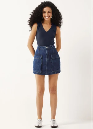 Marialícia - Short Saia Feminino Jeans Cargo Azul - MARIALÍCIA