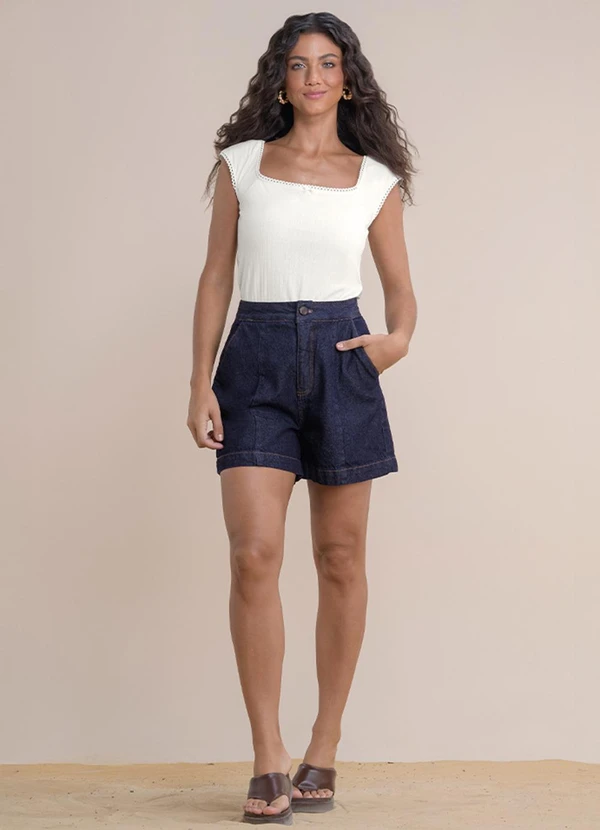 Angel - Shorts Alfaiataria Jeans Escuro 3