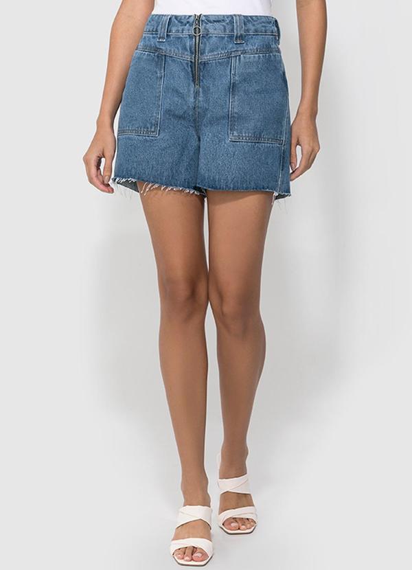 Enfim - Shorts Azul Mom Jeans Cintura Alta