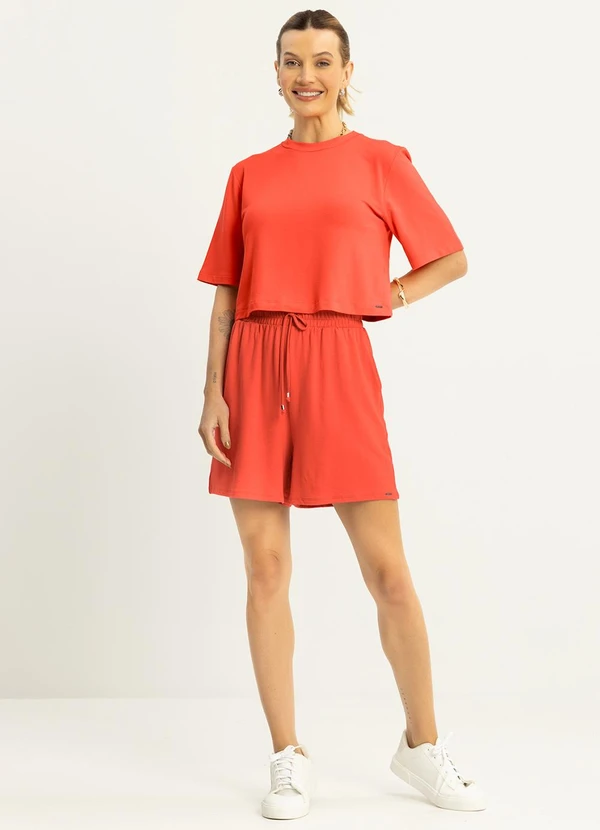 Lunender - Shorts Bolsos Amarração Frontal Viscose Laranja 2