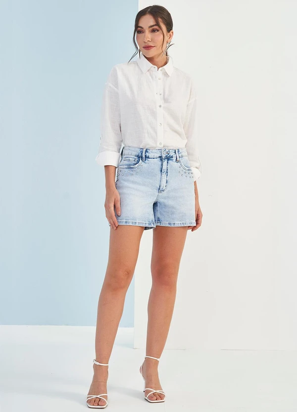 Doce Trama - Shorts Boyfriend Jeans Solar Azul 3