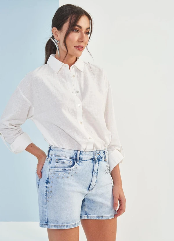 Doce Trama - Shorts Boyfriend Jeans Solar Azul 5